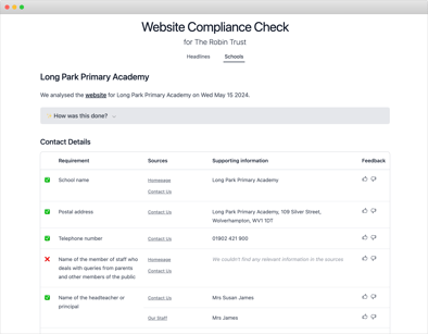 Screenshot of Robin's Compliance Check