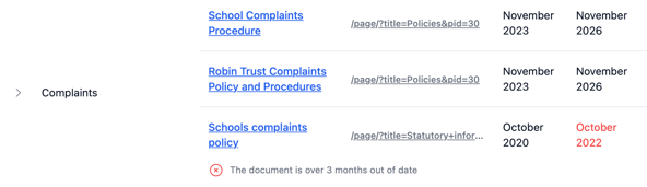 Old complaints policy found on a webpage